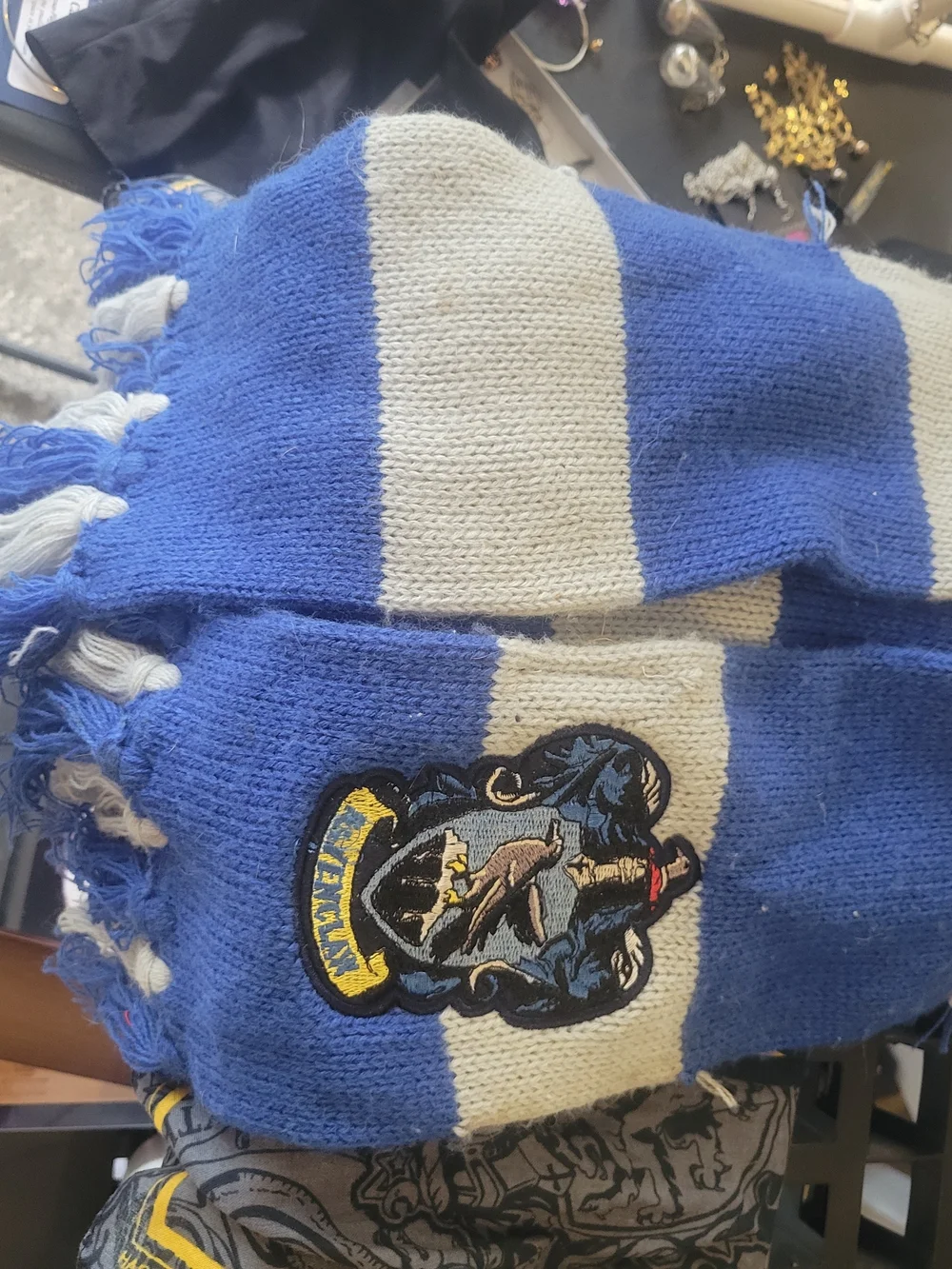 Kids Blue & Grey Harry Potter Ravenclaw Owl Mittens and Pom Pom Beanie Set